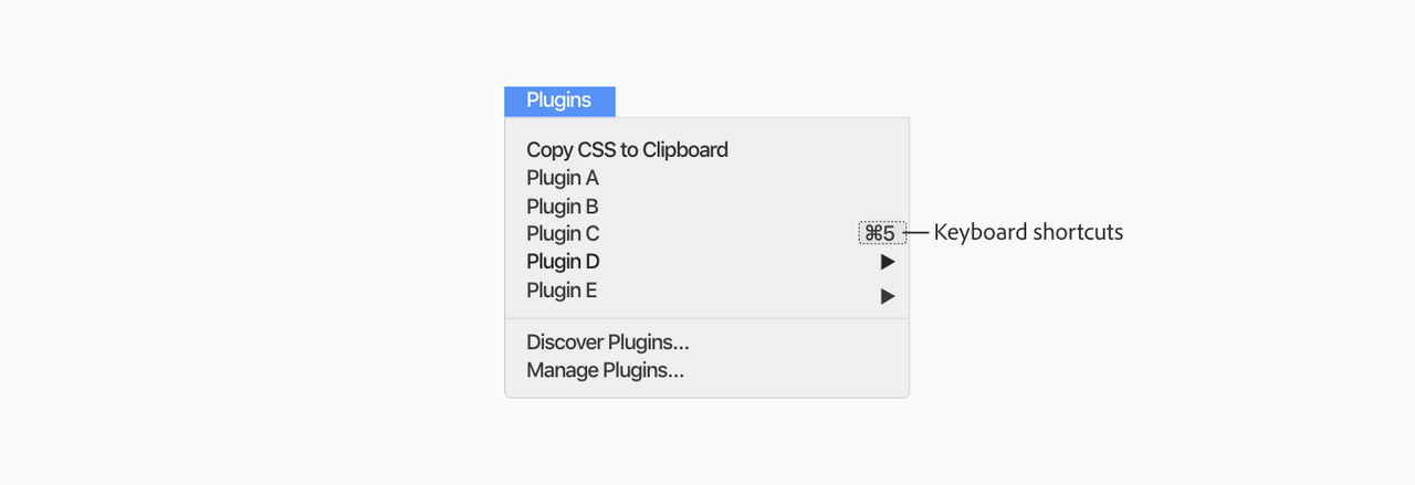 Keyboard shortcut example in the menu